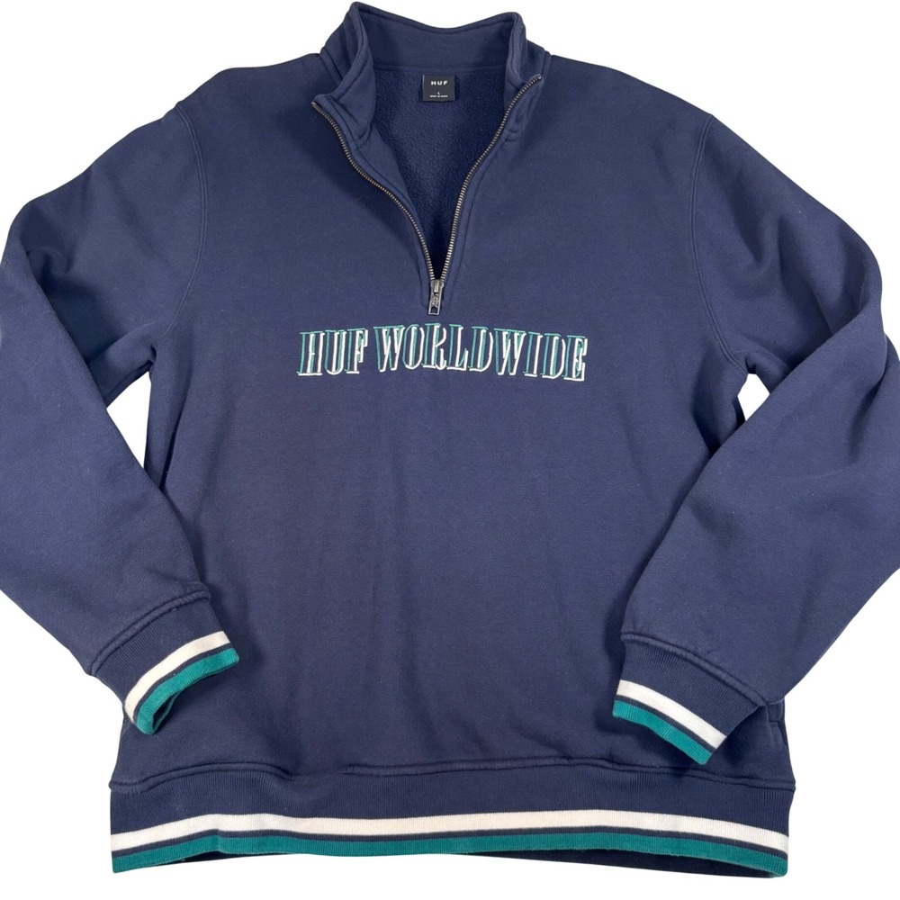 huf worldwide navy blue collar fleece y2k old money quiet luxury baggy dad core
